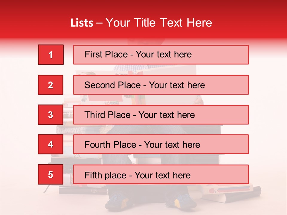 Young Boy Sitting On A Pile Of Books Reading Against A White Background PowerPoint Template