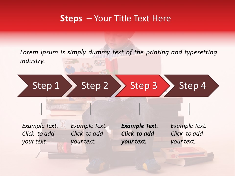 Young Boy Sitting On A Pile Of Books Reading Against A White Background PowerPoint Template