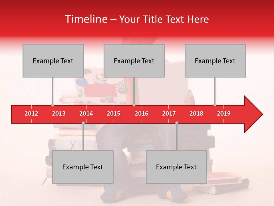 Young Boy Sitting On A Pile Of Books Reading Against A White Background PowerPoint Template