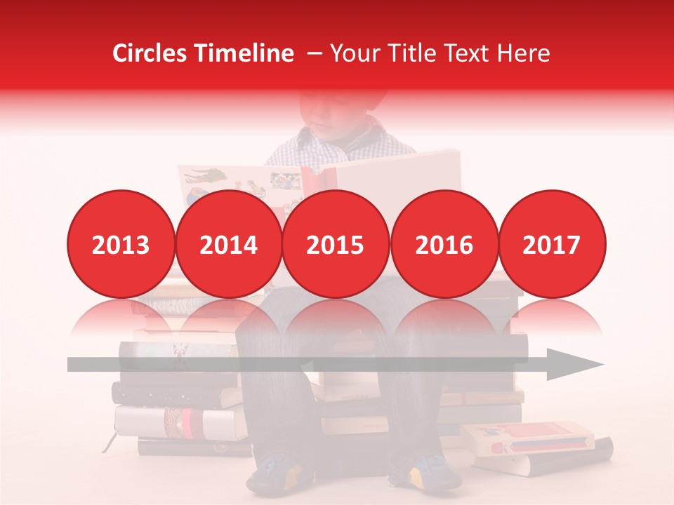 Young Boy Sitting On A Pile Of Books Reading Against A White Background PowerPoint Template