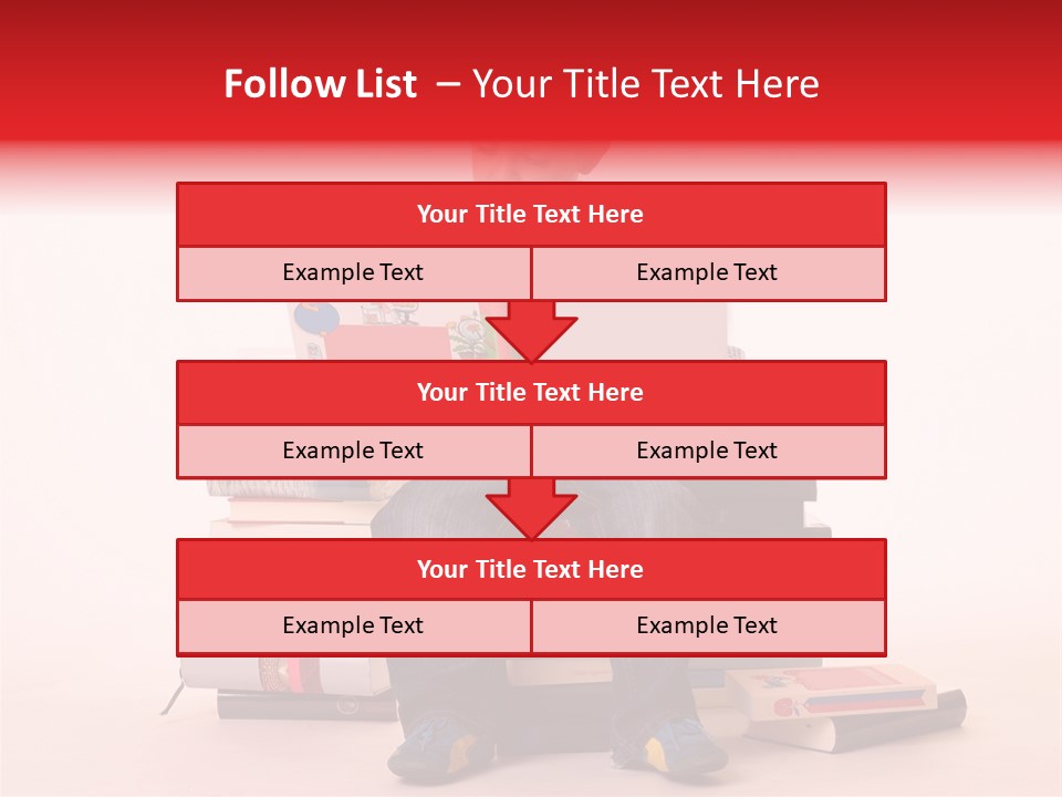 Young Boy Sitting On A Pile Of Books Reading Against A White Background PowerPoint Template