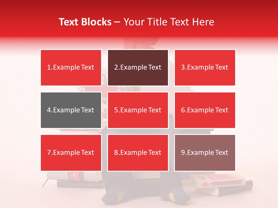 Young Boy Sitting On A Pile Of Books Reading Against A White Background PowerPoint Template