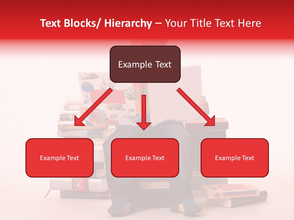 Young Boy Sitting On A Pile Of Books Reading Against A White Background PowerPoint Template