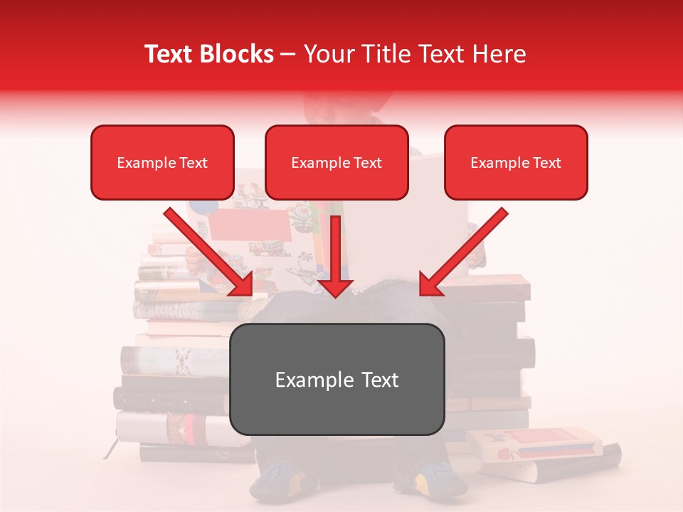Young Boy Sitting On A Pile Of Books Reading Against A White Background PowerPoint Template