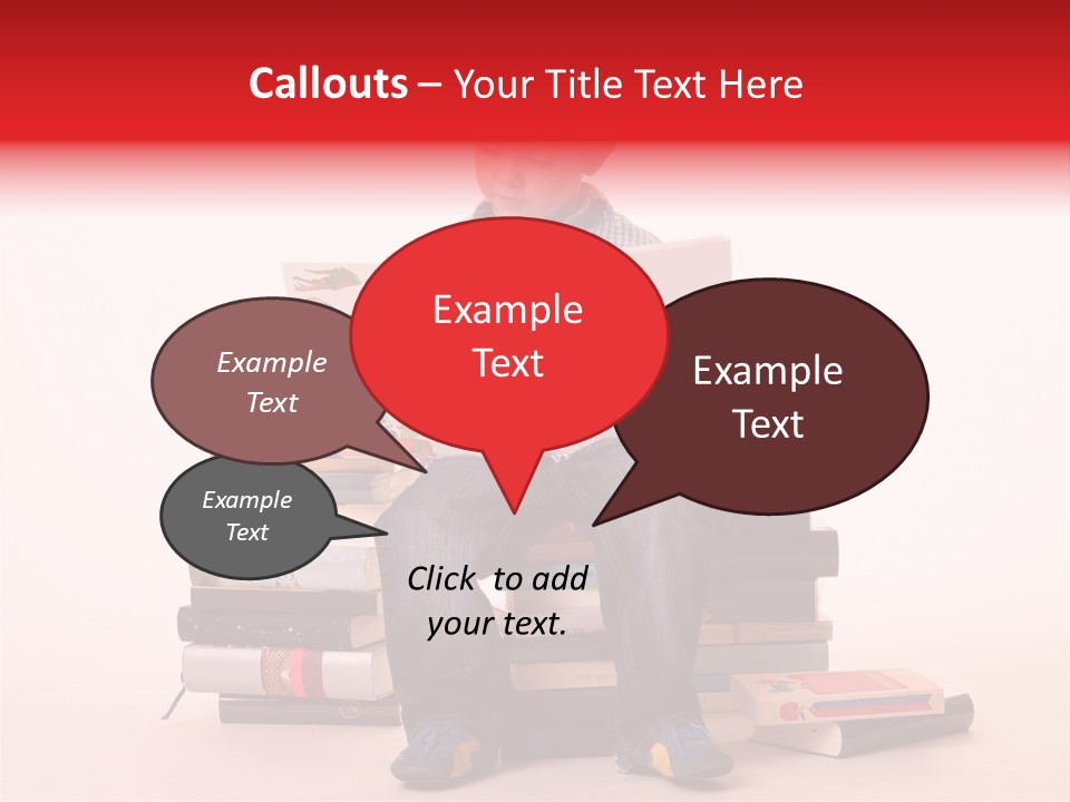 Young Boy Sitting On A Pile Of Books Reading Against A White Background PowerPoint Template