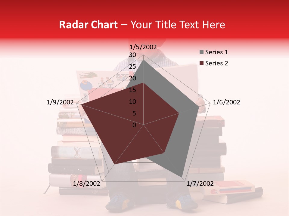 Young Boy Sitting On A Pile Of Books Reading Against A White Background PowerPoint Template