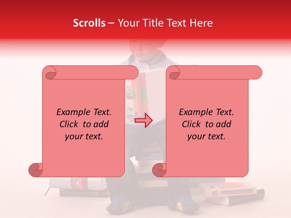 Young Boy Sitting On A Pile Of Books Reading Against A White Background PowerPoint Template
