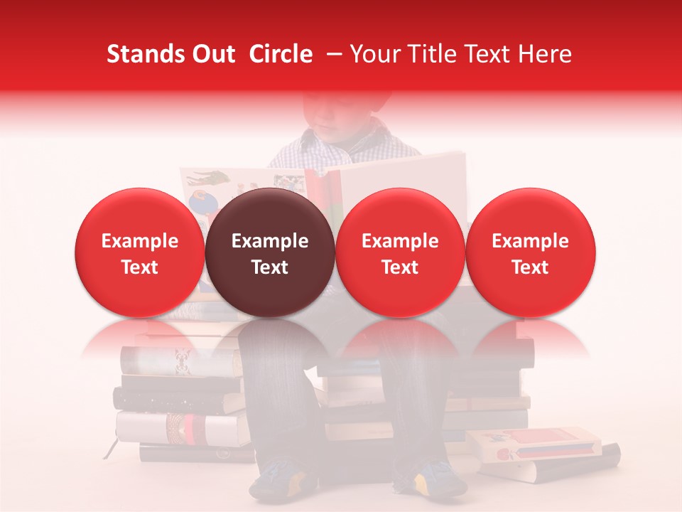 Young Boy Sitting On A Pile Of Books Reading Against A White Background PowerPoint Template