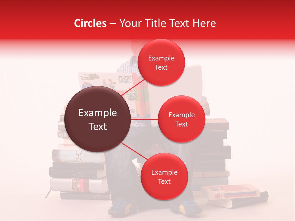 Young Boy Sitting On A Pile Of Books Reading Against A White Background PowerPoint Template