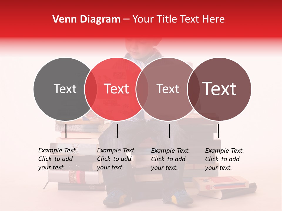 Young Boy Sitting On A Pile Of Books Reading Against A White Background PowerPoint Template