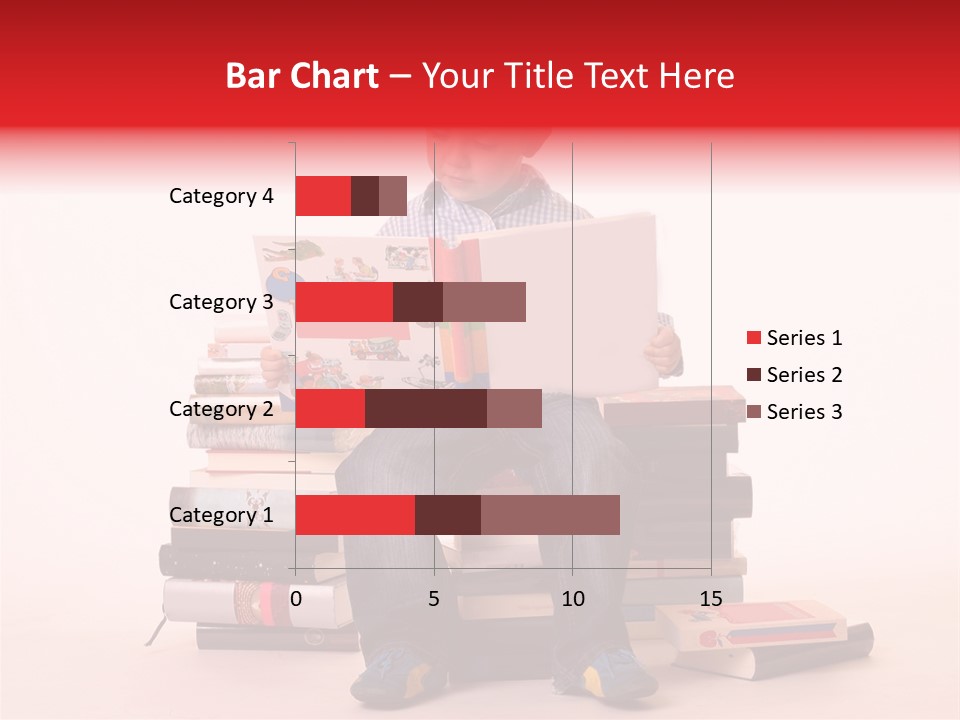 Young Boy Sitting On A Pile Of Books Reading Against A White Background PowerPoint Template