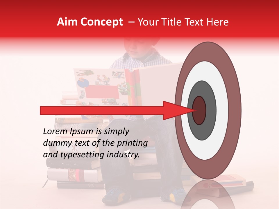 Young Boy Sitting On A Pile Of Books Reading Against A White Background PowerPoint Template