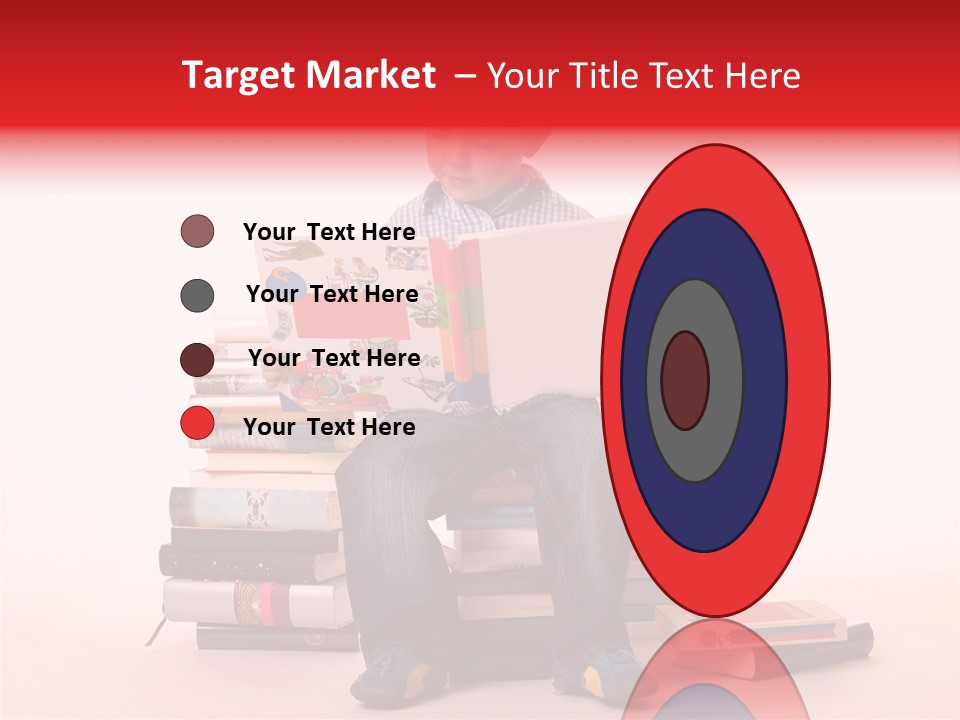 Young Boy Sitting On A Pile Of Books Reading Against A White Background PowerPoint Template