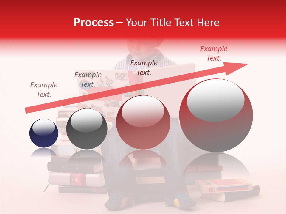 Young Boy Sitting On A Pile Of Books Reading Against A White Background PowerPoint Template