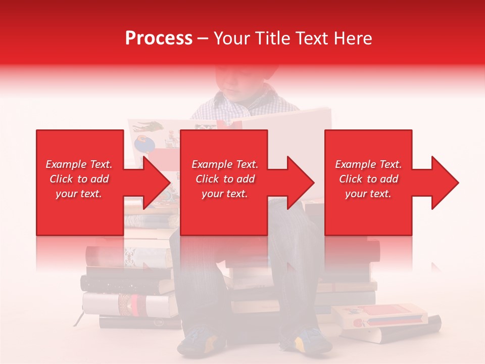 Young Boy Sitting On A Pile Of Books Reading Against A White Background PowerPoint Template