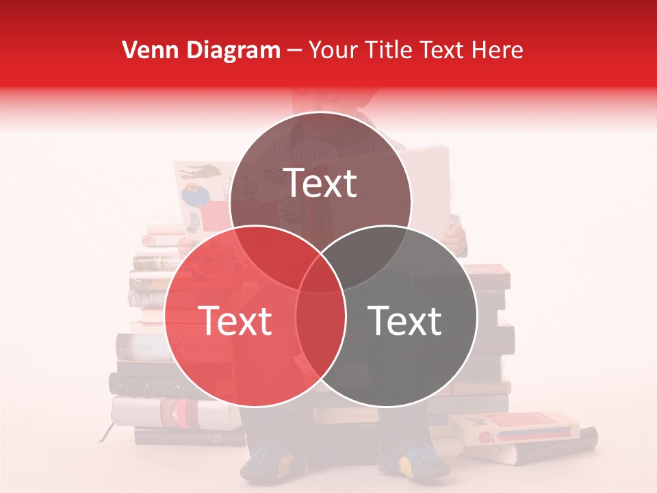 Young Boy Sitting On A Pile Of Books Reading Against A White Background PowerPoint Template