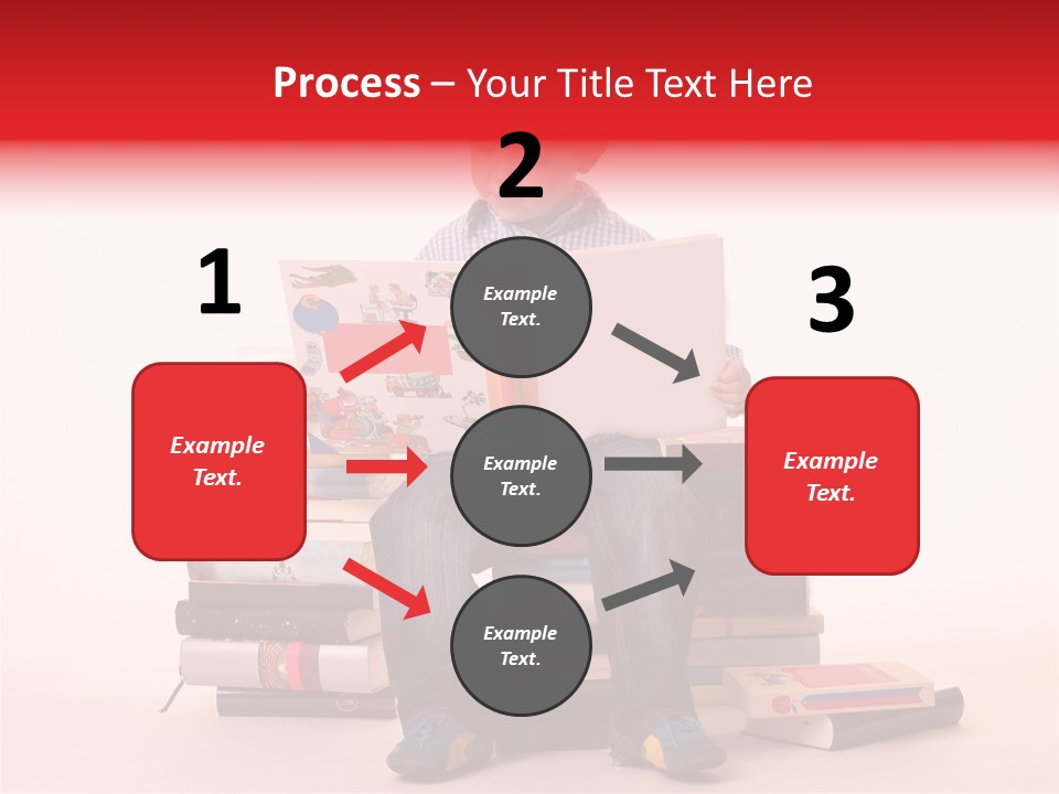 Young Boy Sitting On A Pile Of Books Reading Against A White Background PowerPoint Template