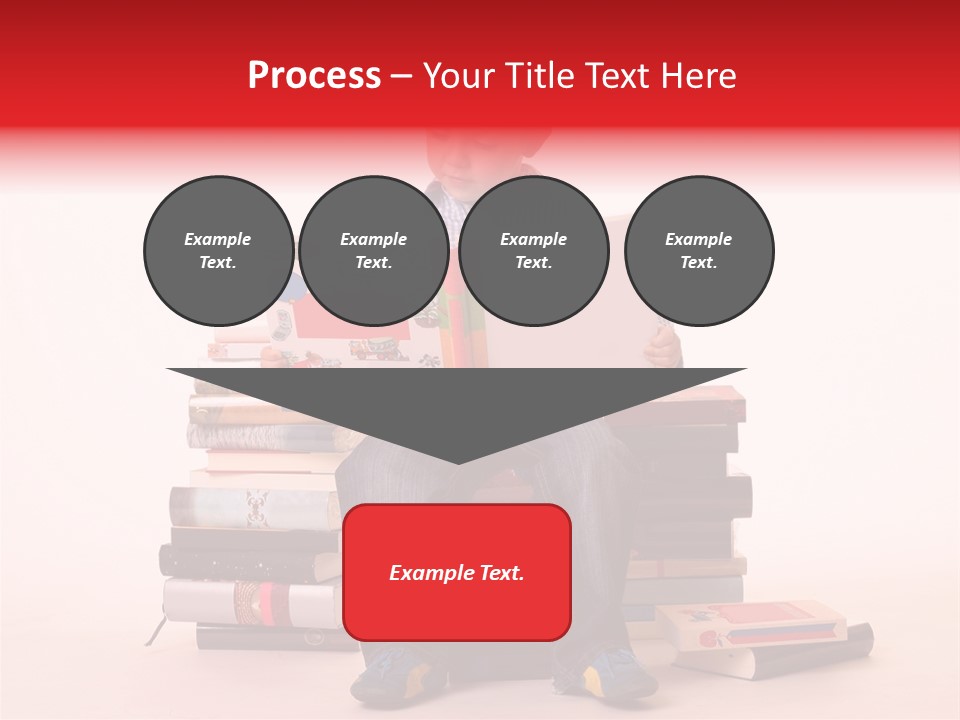 Young Boy Sitting On A Pile Of Books Reading Against A White Background PowerPoint Template