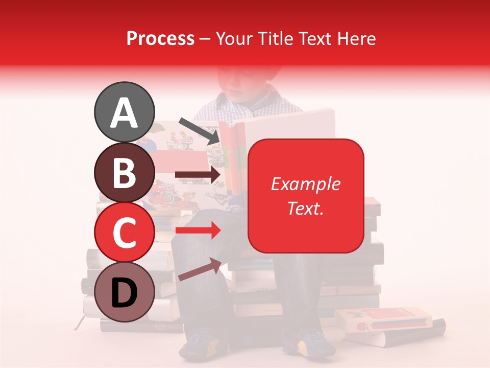Young Boy Sitting On A Pile Of Books Reading Against A White Background PowerPoint Template