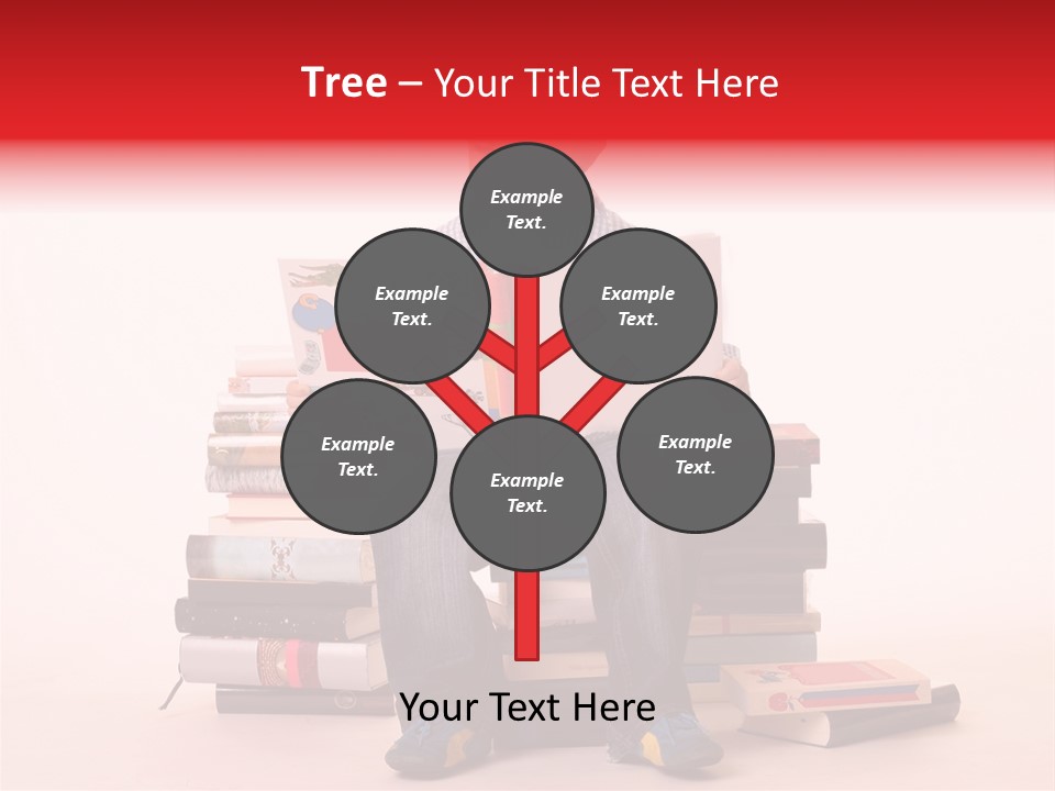 Young Boy Sitting On A Pile Of Books Reading Against A White Background PowerPoint Template