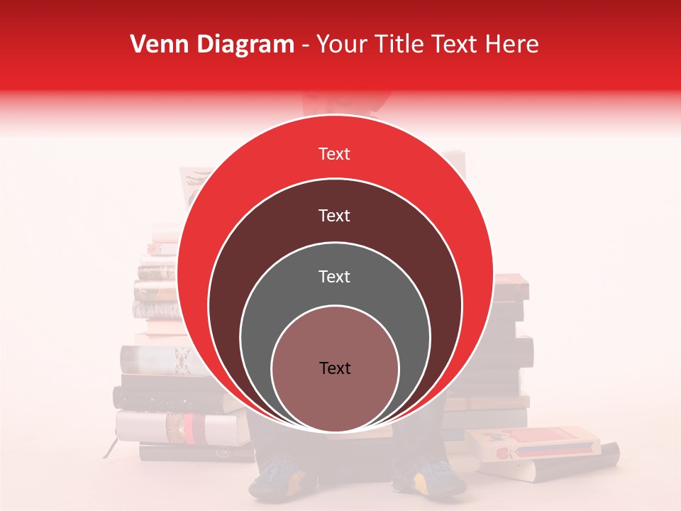 Young Boy Sitting On A Pile Of Books Reading Against A White Background PowerPoint Template