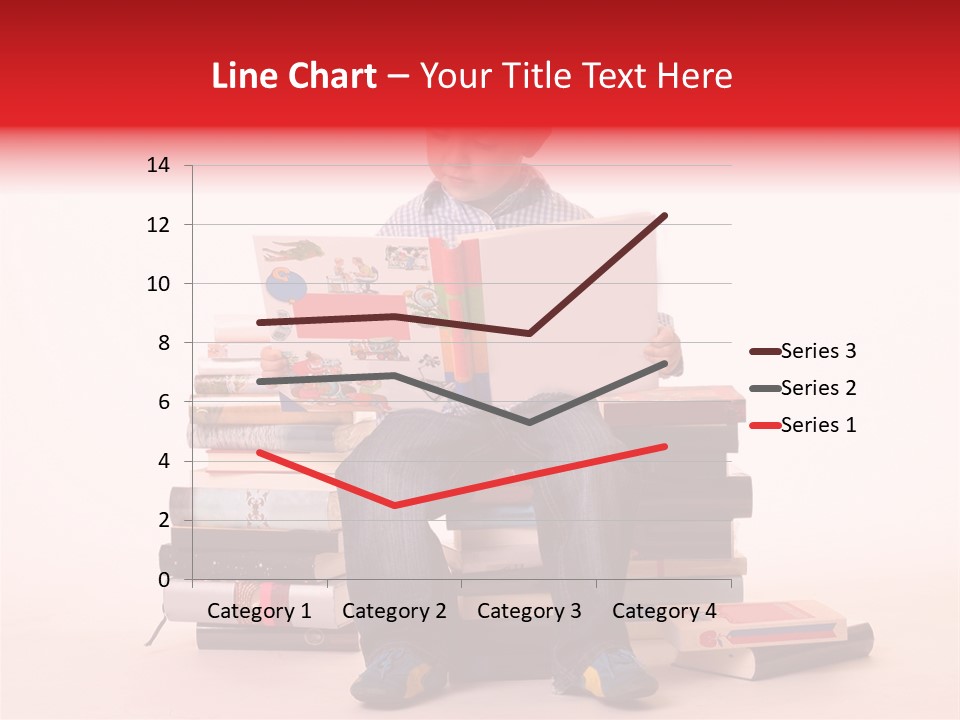 Young Boy Sitting On A Pile Of Books Reading Against A White Background PowerPoint Template