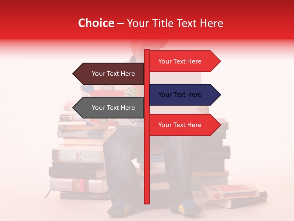 Young Boy Sitting On A Pile Of Books Reading Against A White Background PowerPoint Template