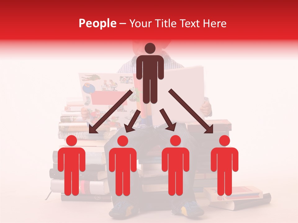 Young Boy Sitting On A Pile Of Books Reading Against A White Background PowerPoint Template