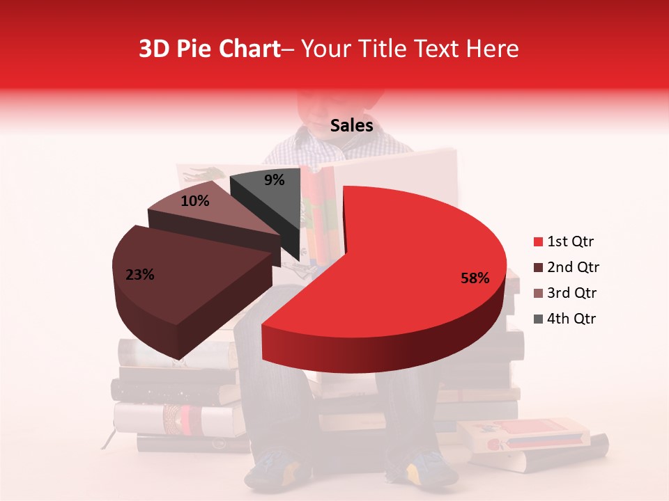Young Boy Sitting On A Pile Of Books Reading Against A White Background PowerPoint Template