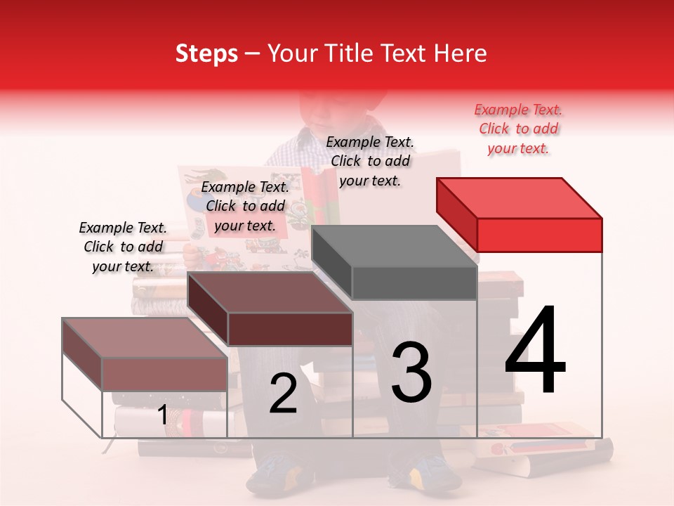 Young Boy Sitting On A Pile Of Books Reading Against A White Background PowerPoint Template
