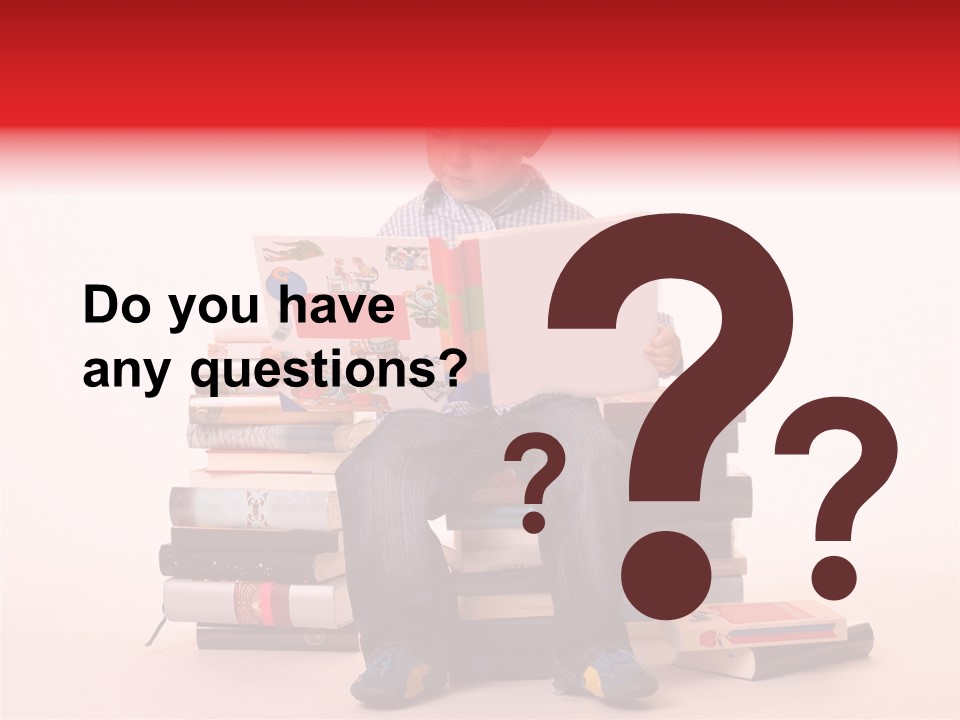 Young Boy Sitting On A Pile Of Books Reading Against A White Background PowerPoint Template