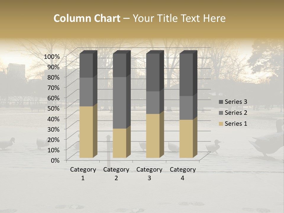 The Famous Family Of Brass Ducks In Boston's Public Gardens After A Small Snow Storm At Sunrise With Skyscrapers In The Background PowerPoint Template