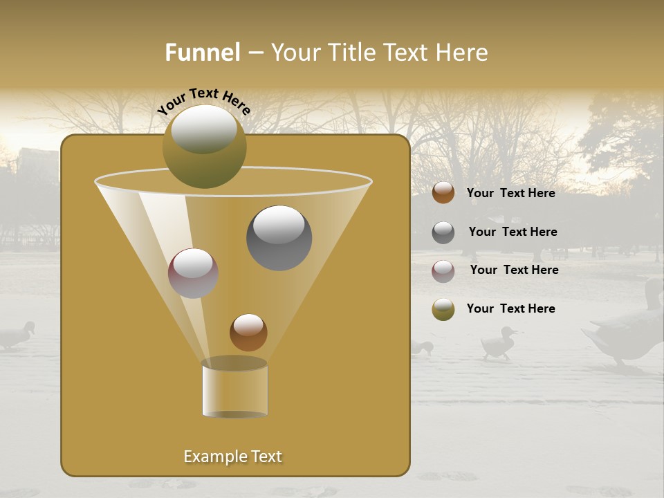 The Famous Family Of Brass Ducks In Boston's Public Gardens After A Small Snow Storm At Sunrise With Skyscrapers In The Background PowerPoint Template