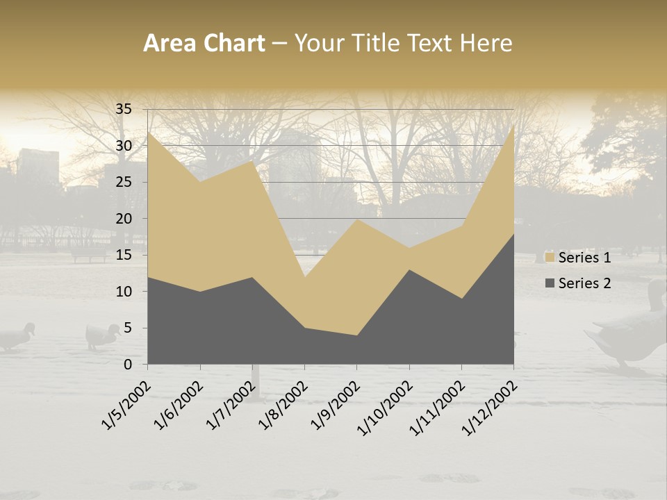 The Famous Family Of Brass Ducks In Boston's Public Gardens After A Small Snow Storm At Sunrise With Skyscrapers In The Background PowerPoint Template