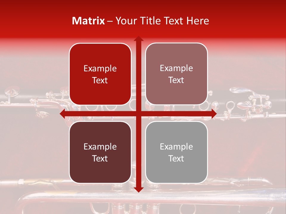Silver Flute,Trumpet And Clarinet On Red Velvet Background PowerPoint Template