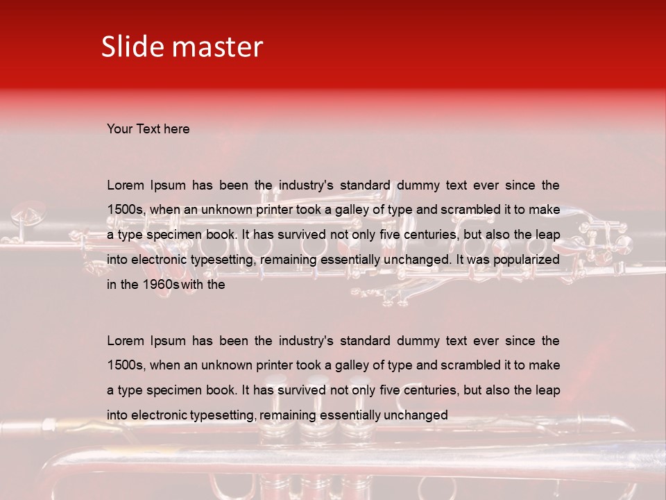 Silver Flute,Trumpet And Clarinet On Red Velvet Background PowerPoint Template
