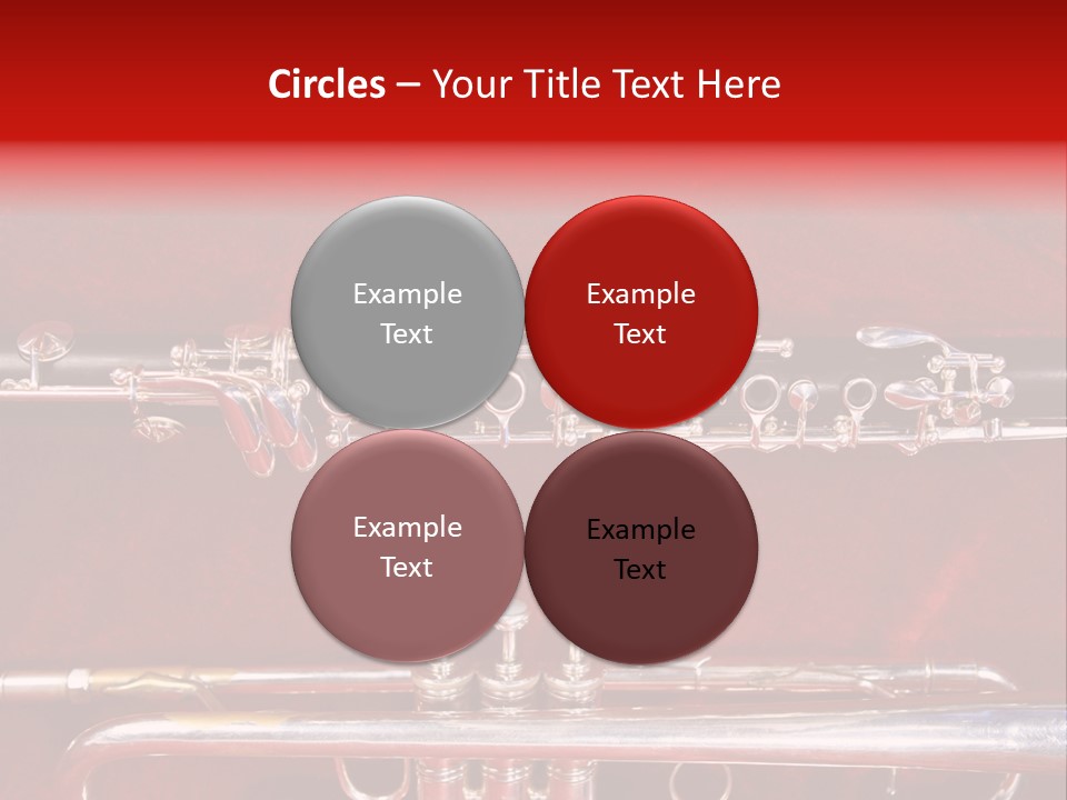 Silver Flute,Trumpet And Clarinet On Red Velvet Background PowerPoint Template