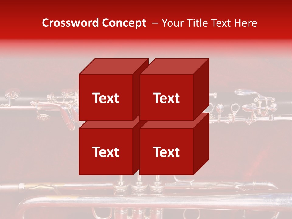 Silver Flute,Trumpet And Clarinet On Red Velvet Background PowerPoint Template