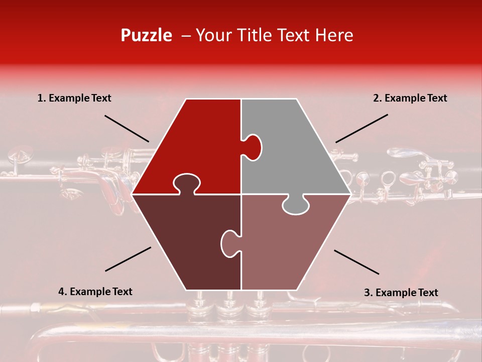 Silver Flute,Trumpet And Clarinet On Red Velvet Background PowerPoint Template