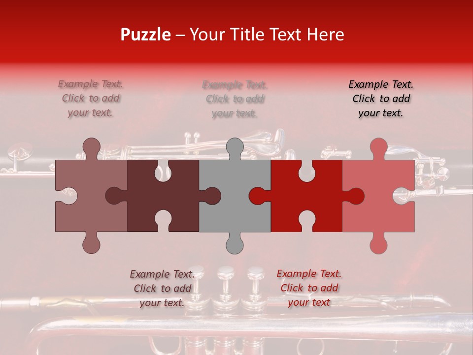 Silver Flute,Trumpet And Clarinet On Red Velvet Background PowerPoint Template