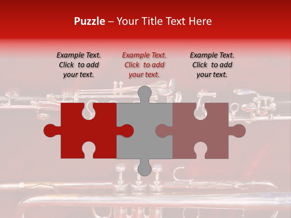 Silver Flute,Trumpet And Clarinet On Red Velvet Background PowerPoint Template