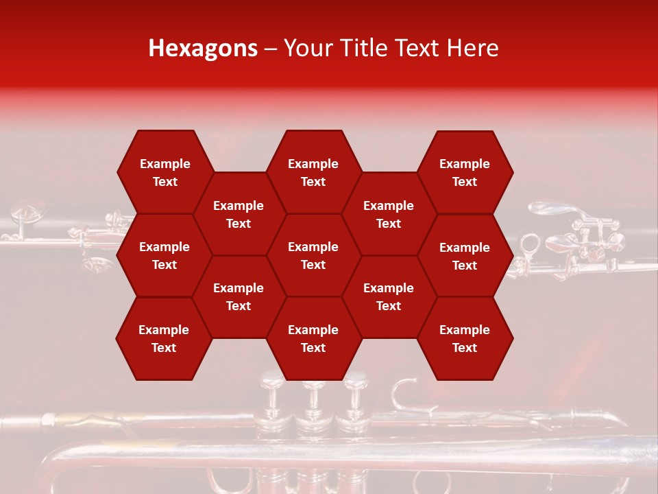 Silver Flute,Trumpet And Clarinet On Red Velvet Background PowerPoint Template