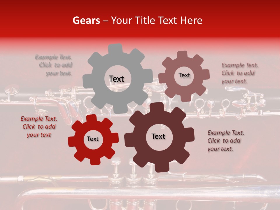 Silver Flute,Trumpet And Clarinet On Red Velvet Background PowerPoint Template