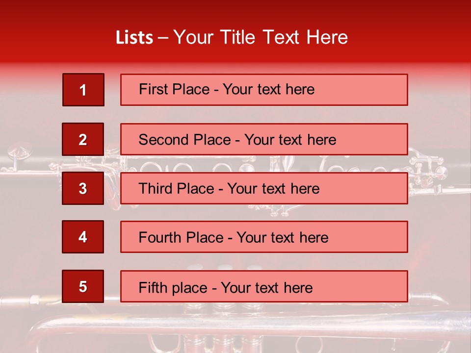 Silver Flute,Trumpet And Clarinet On Red Velvet Background PowerPoint Template