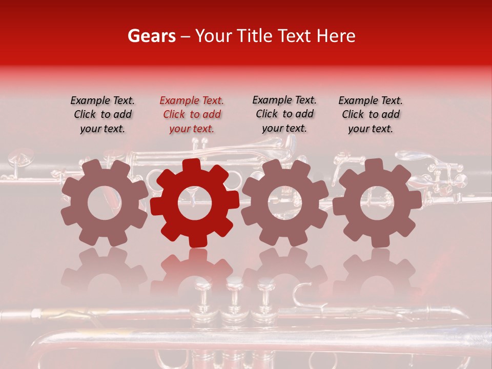 Silver Flute,Trumpet And Clarinet On Red Velvet Background PowerPoint Template