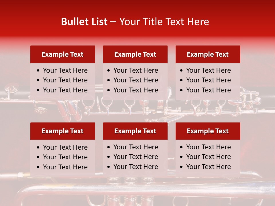 Silver Flute,Trumpet And Clarinet On Red Velvet Background PowerPoint Template