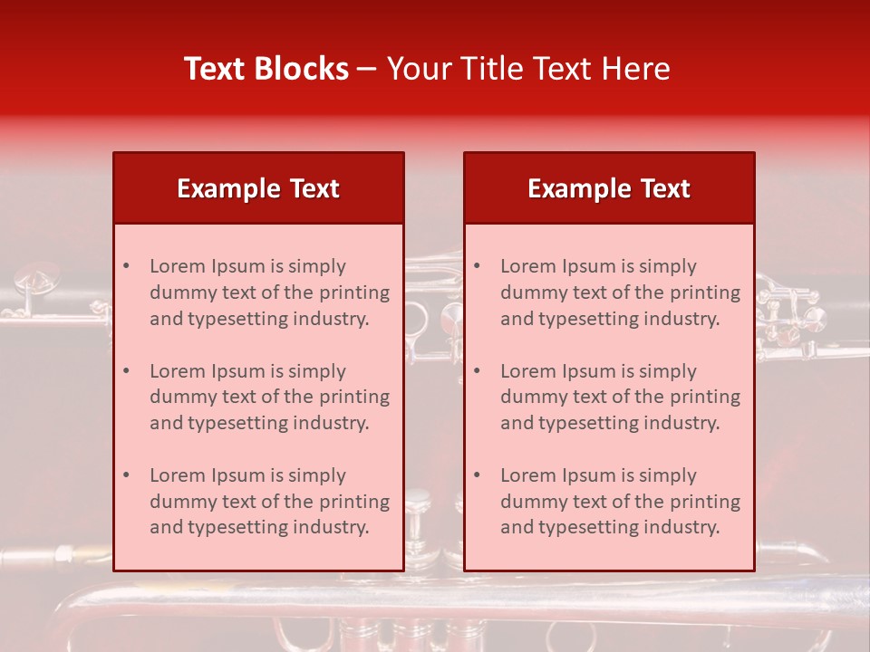 Silver Flute,Trumpet And Clarinet On Red Velvet Background PowerPoint Template