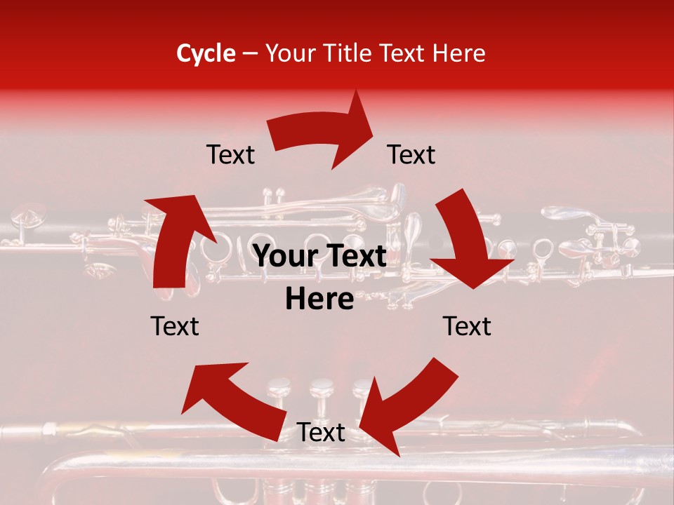 Silver Flute,Trumpet And Clarinet On Red Velvet Background PowerPoint Template