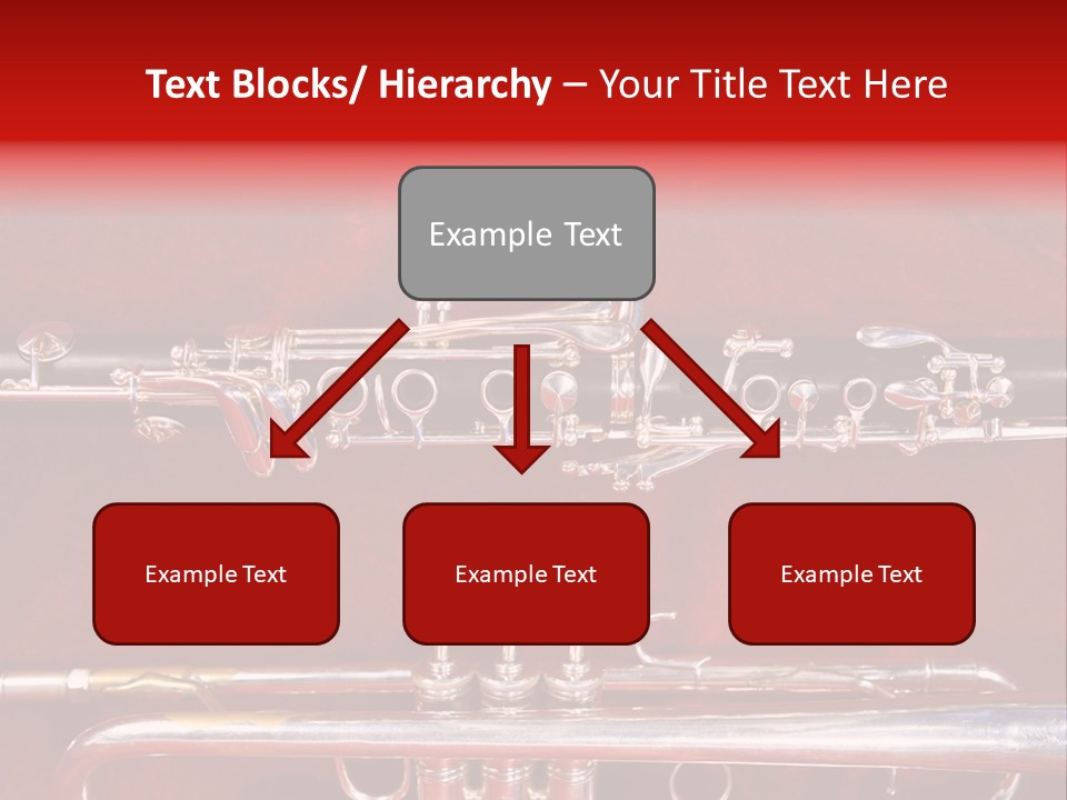 Silver Flute,Trumpet And Clarinet On Red Velvet Background PowerPoint Template