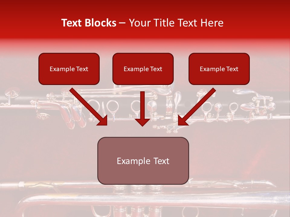 Silver Flute,Trumpet And Clarinet On Red Velvet Background PowerPoint Template